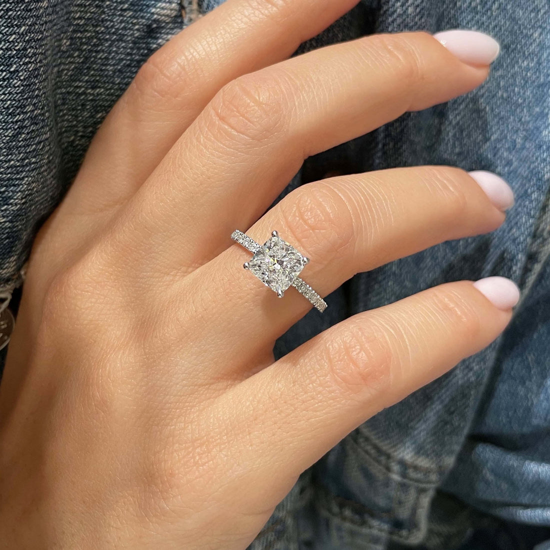 2.7 Carat Cushion Hidden Halo Moissanite Engagement Ring