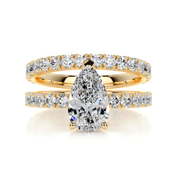 3.55 Carat Pear Pavé Moissanite Bridal Wedding Ring set