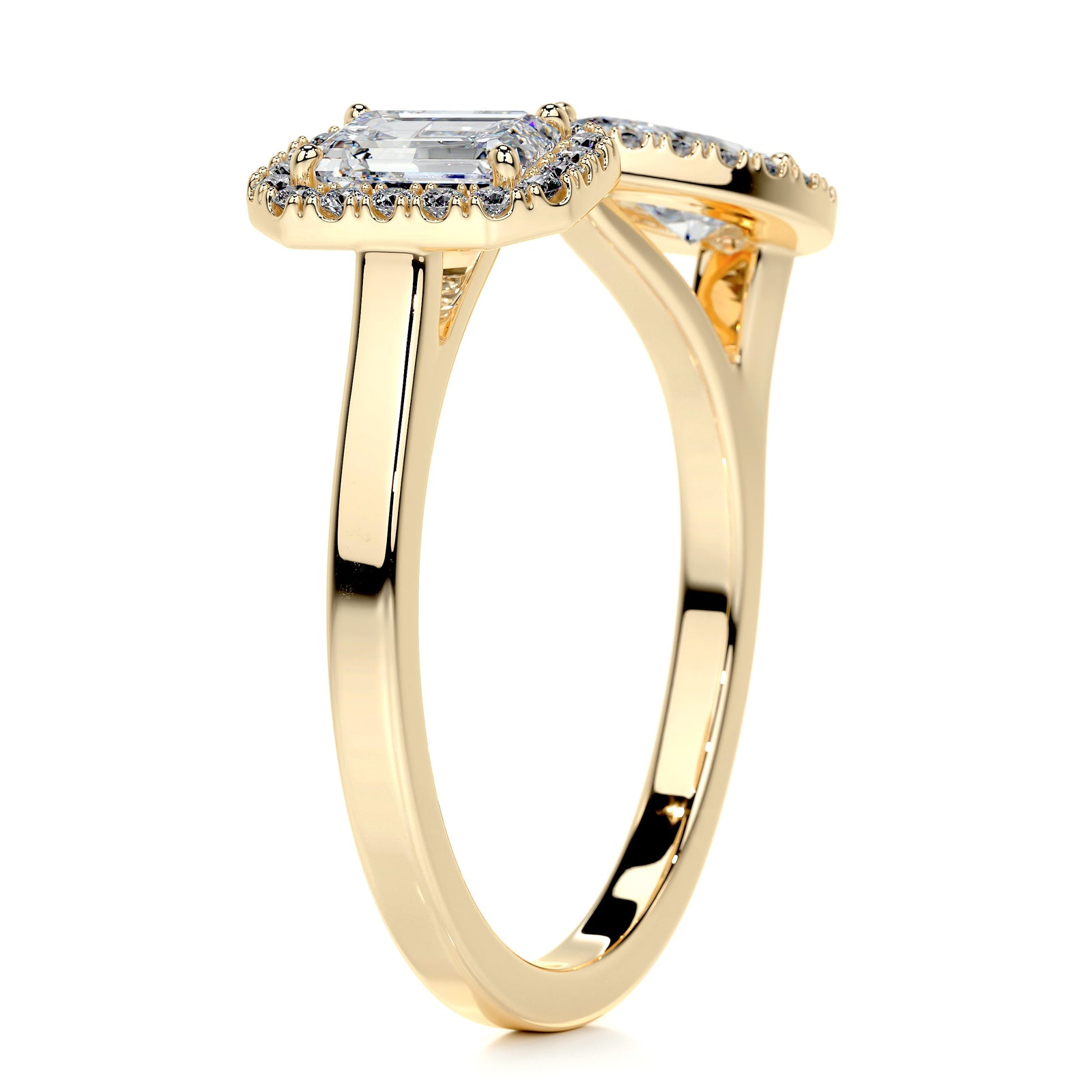 2.42 ct Pear & Emerald Halo Toi et Moi Moissanite Wedding Band | Two Stone Ring