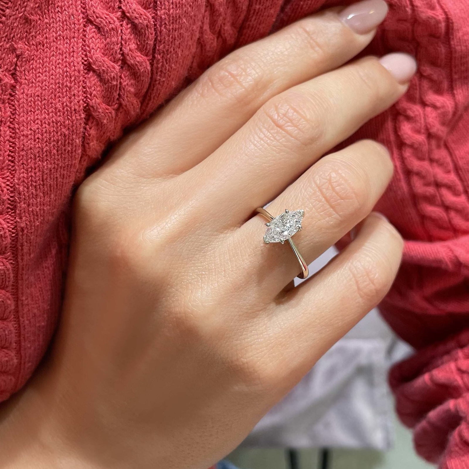 1.0 Carat Marquise Solitaire Moissanite Engagement Ring