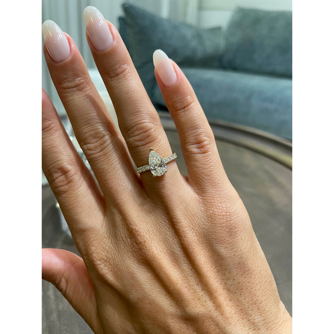 1.83 Carat Pear Pavé Moissanite Engagement Ring