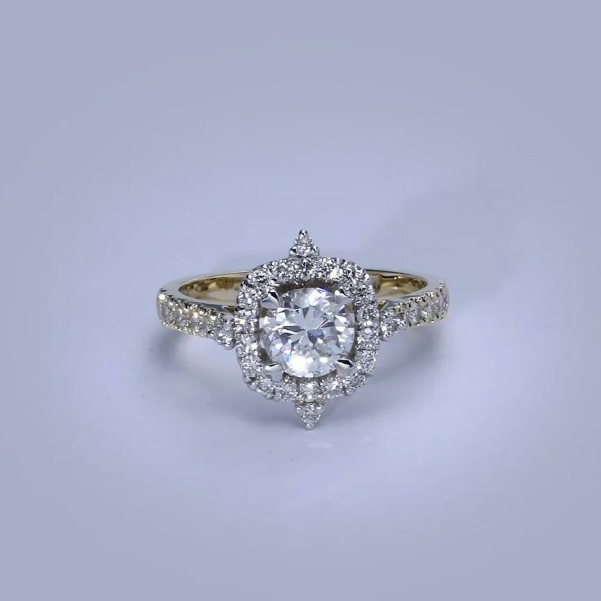 2.25 Carat Round Halo Dual Tone Moissanite Engagement Ring