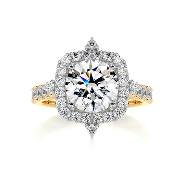 2.25 Carat Round Halo Dual Tone Moissanite Engagement Ring