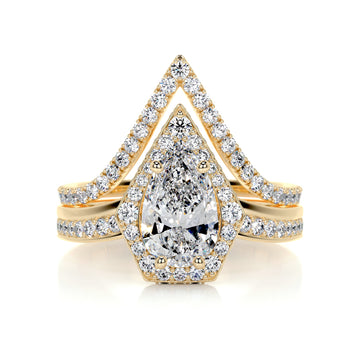 3.35 Carat Pear Halo Twisted Moissanite Bridal ring set