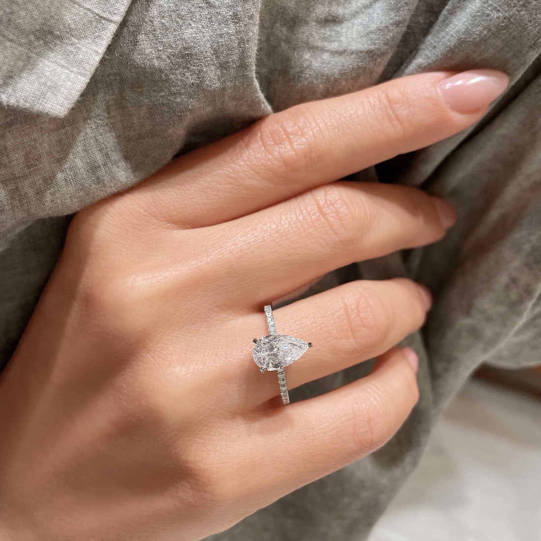 2.5 Carat Pear Pavé Hidden Halo Moissanite Engagement Ring