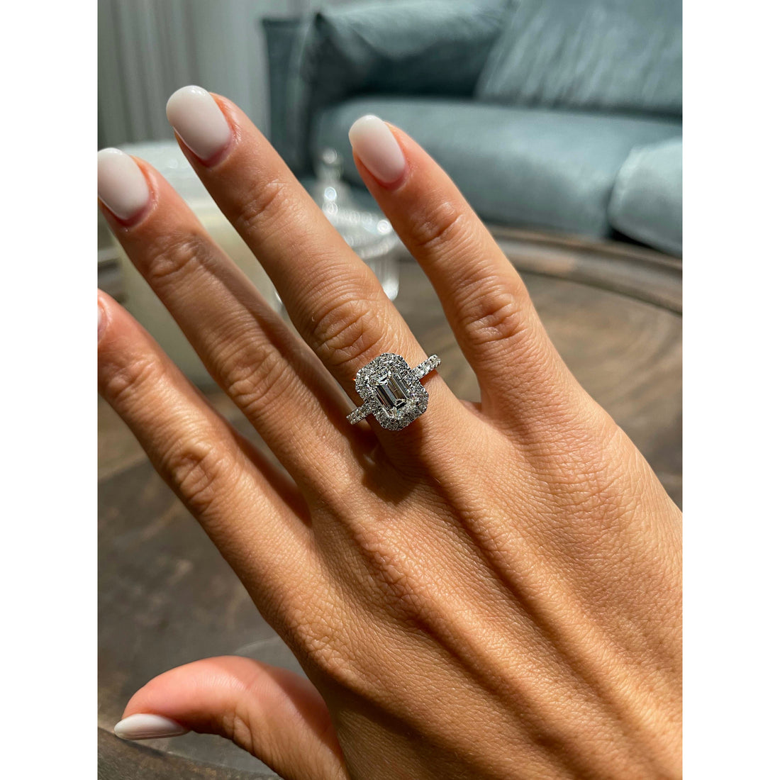 2.45 Carat Emerald Halo Pavé Moissanite Engagement Ring