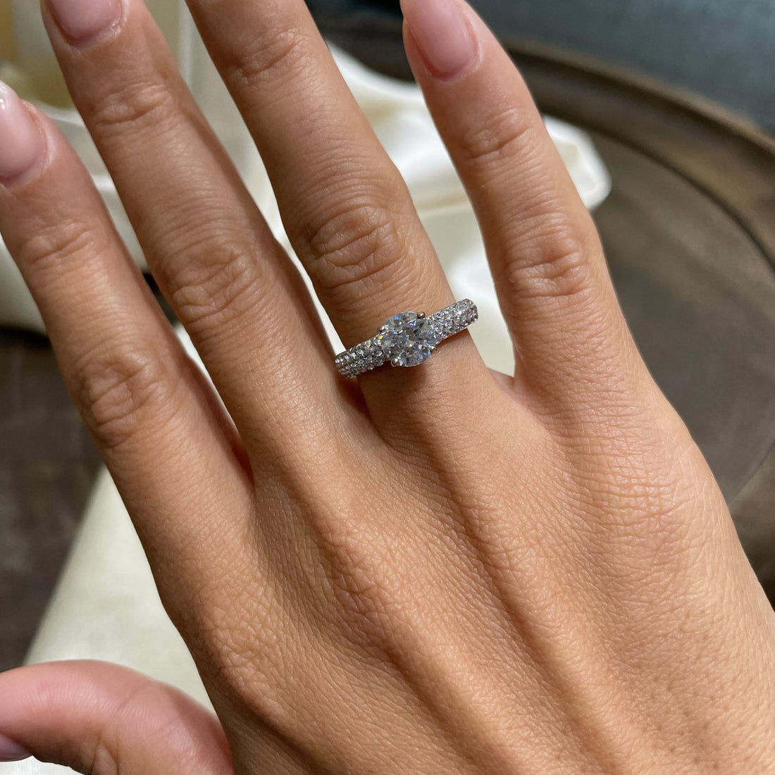 2.2 Carat Round Dual Curved Pavé Moissanite Engagement Ring