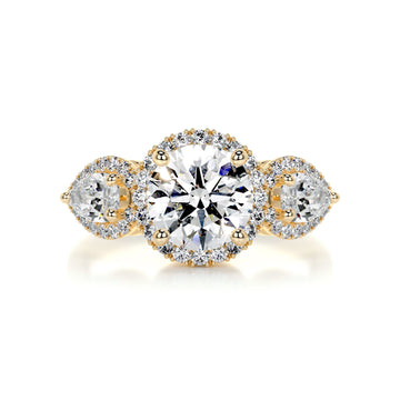 2.8 Carat Round Halo Trinity Pear Moissanite Engagement Ring