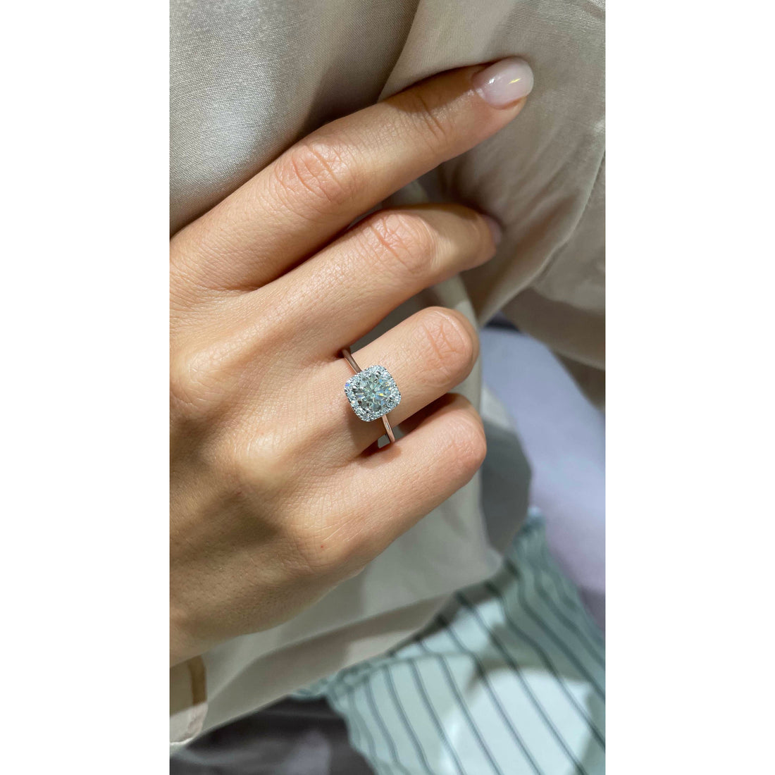 1.70 Carat Round Brilliant Halo Moissanite Engagement Ring