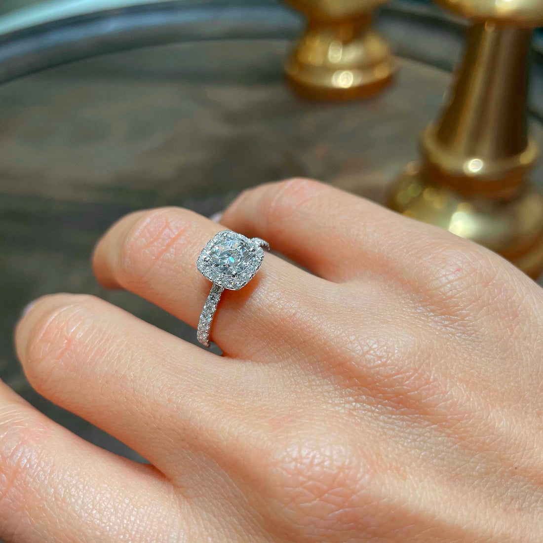 1.95 Carat Round Halo Moissanite Engagement Ring