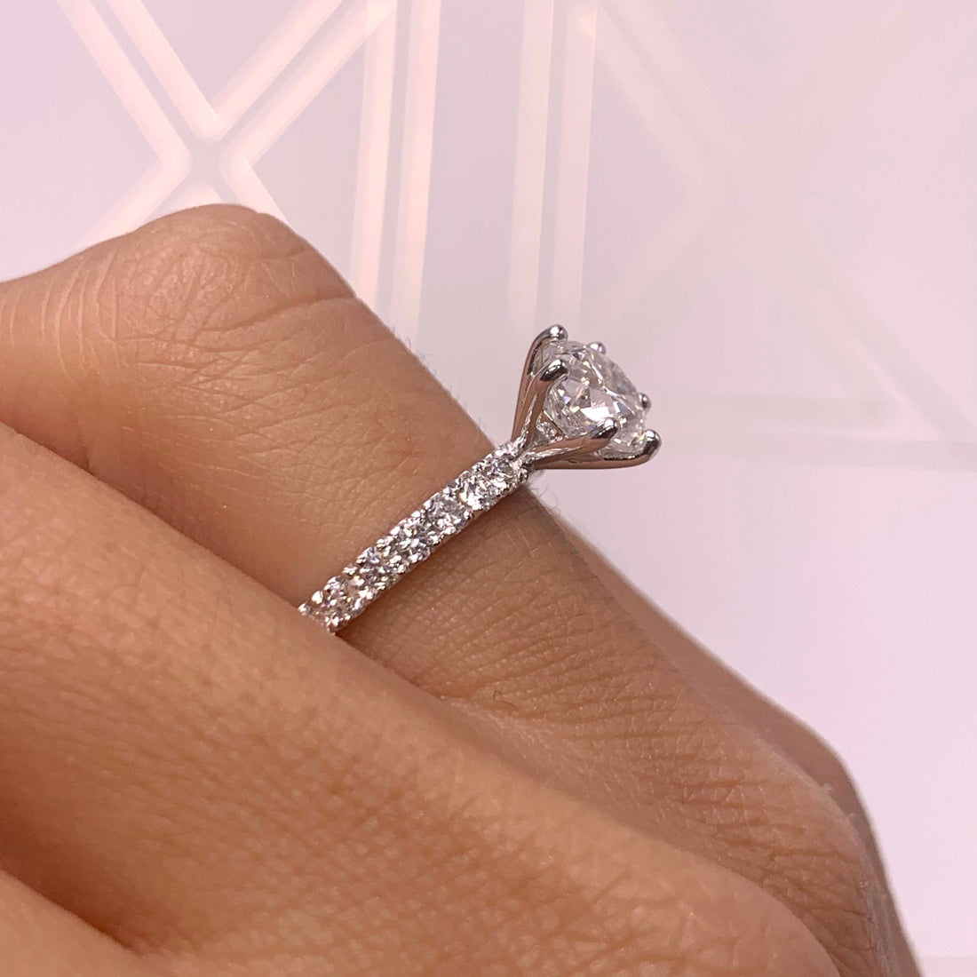 2.65 Carat Six Prong Round Pave Moissanite Engagement Ring