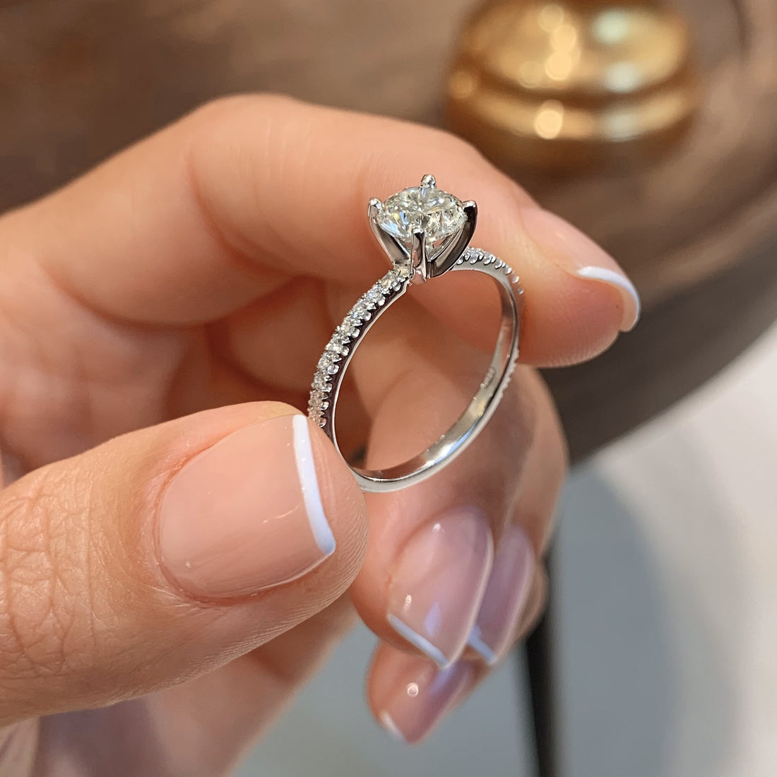 2.12 Carat Round Pave Moissanite Simple Engagement Ring