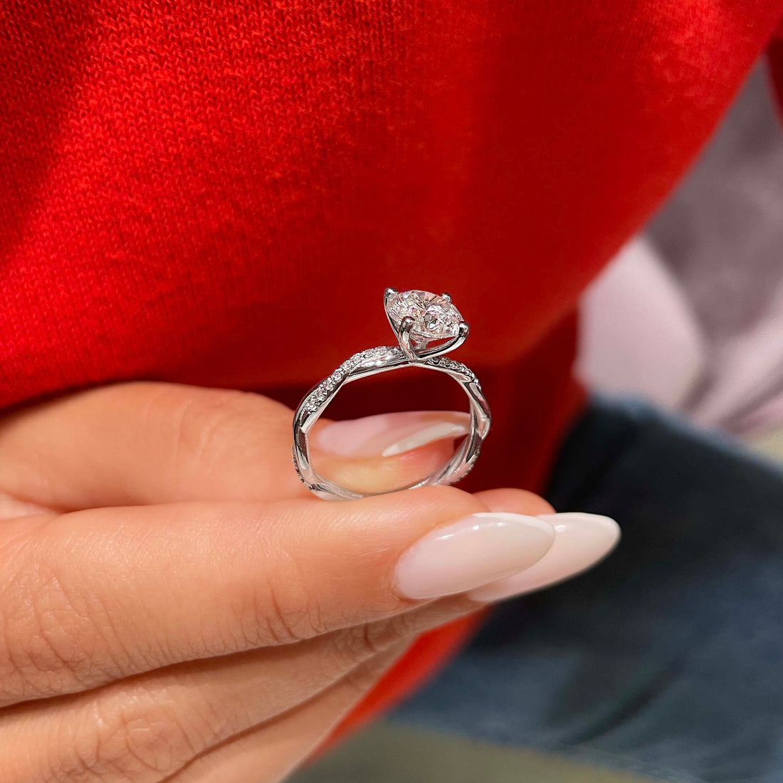 1.8 Carat Round Twisted Pave Moissanite Engagement Ring