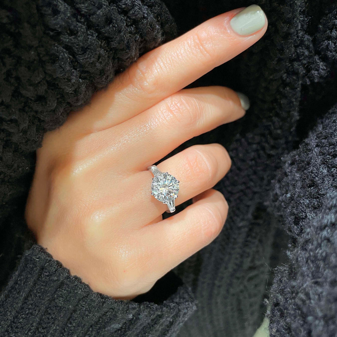 4.05 Carat Three Stone Round Moissanite Engagement Ring