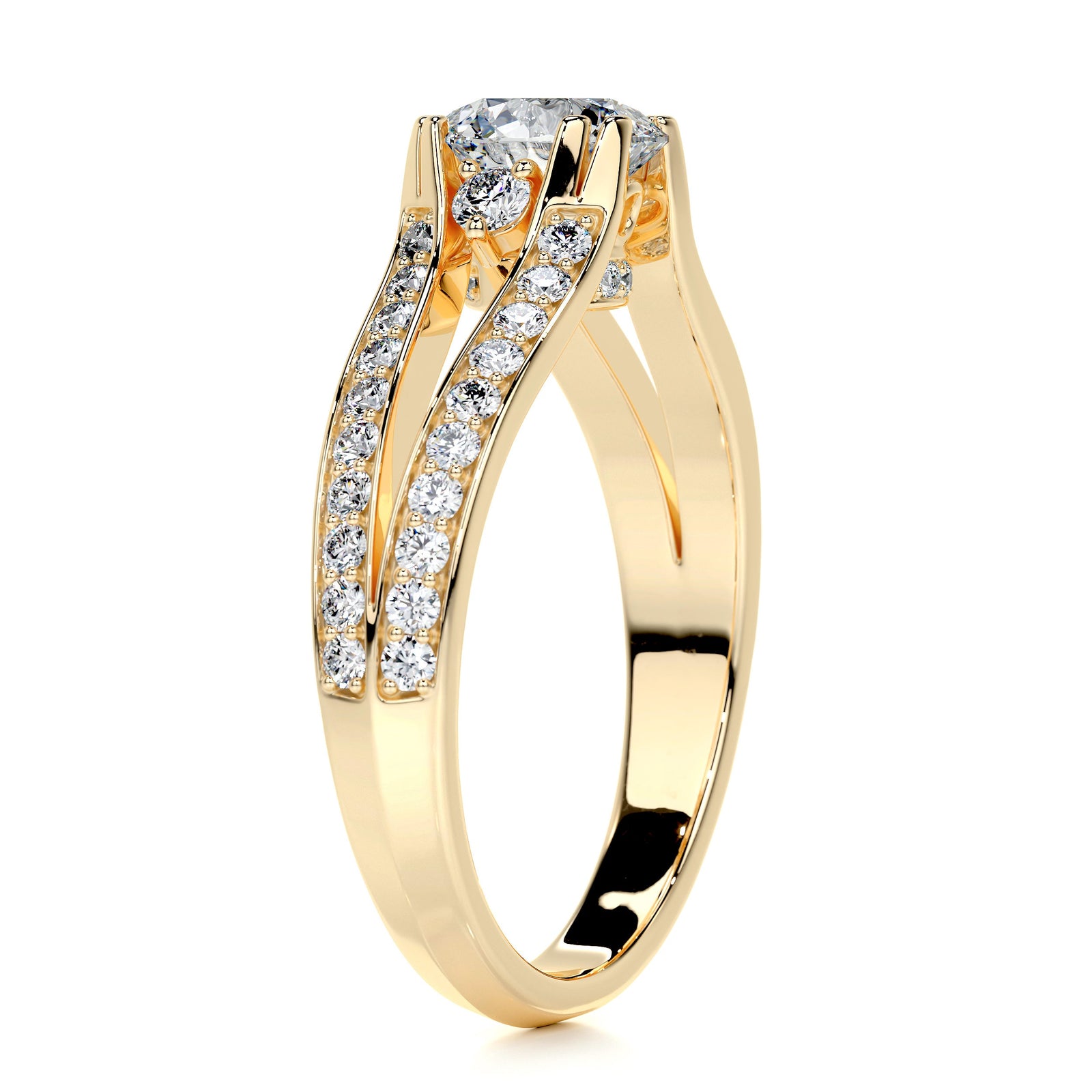 2.90 Ct Split Shank Round Cut Moissanite Engagement Ring