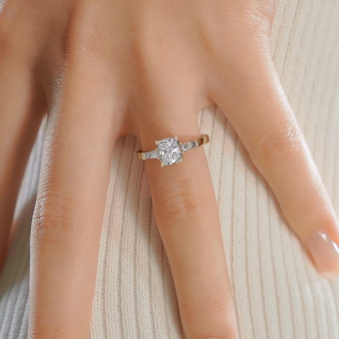 1.8 ct Cushion Moissanite Three Stone Engagement Ring