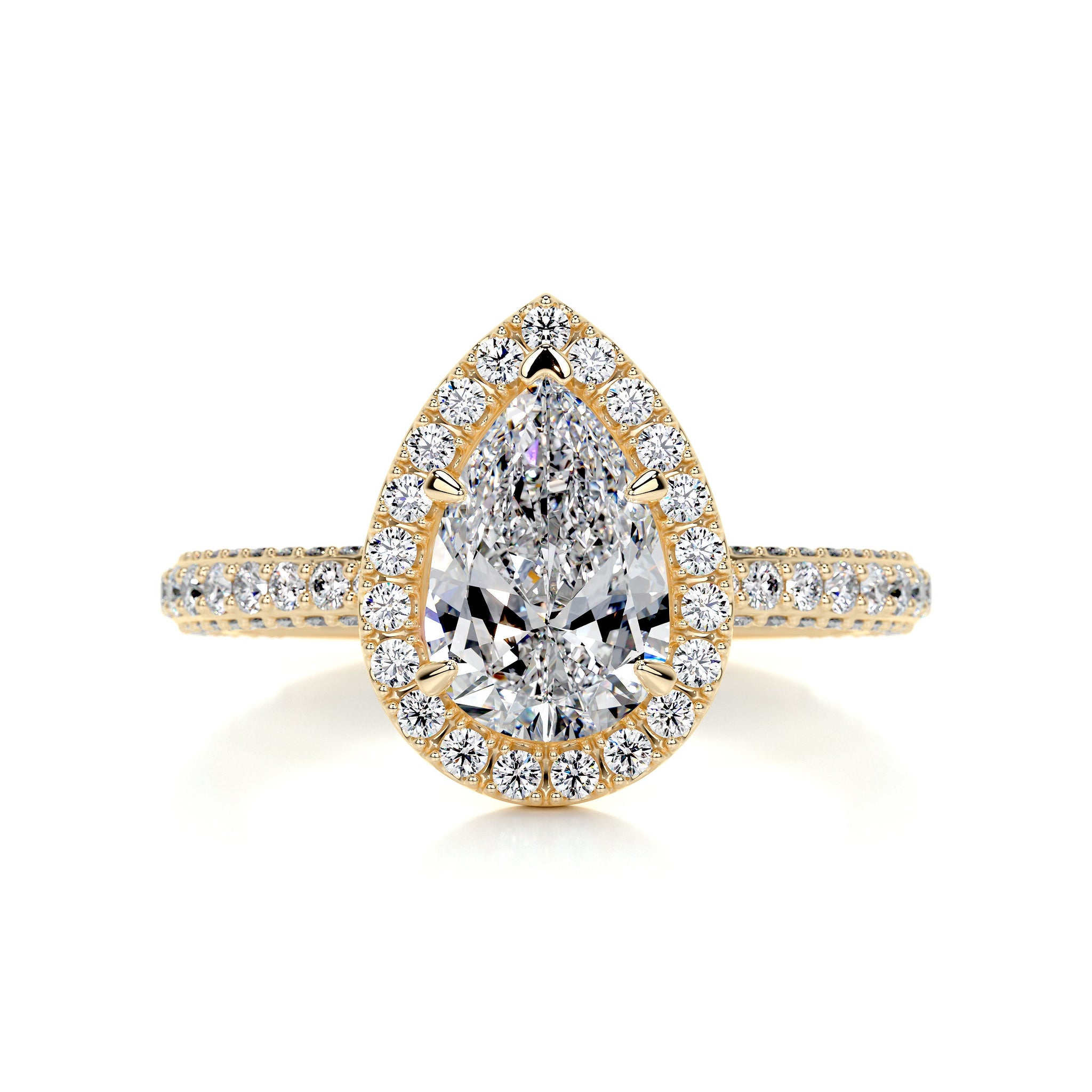 2.3 Carat Pear Halo Triple Pavé Moissanite Engagement Ring