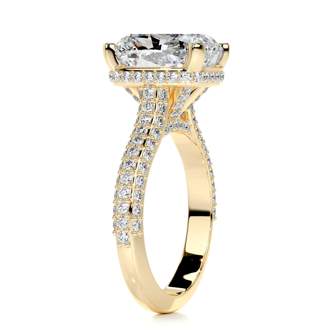 3.6 carat Radiant Hidden Halo Triple Pave Moissanite Engagement Ring