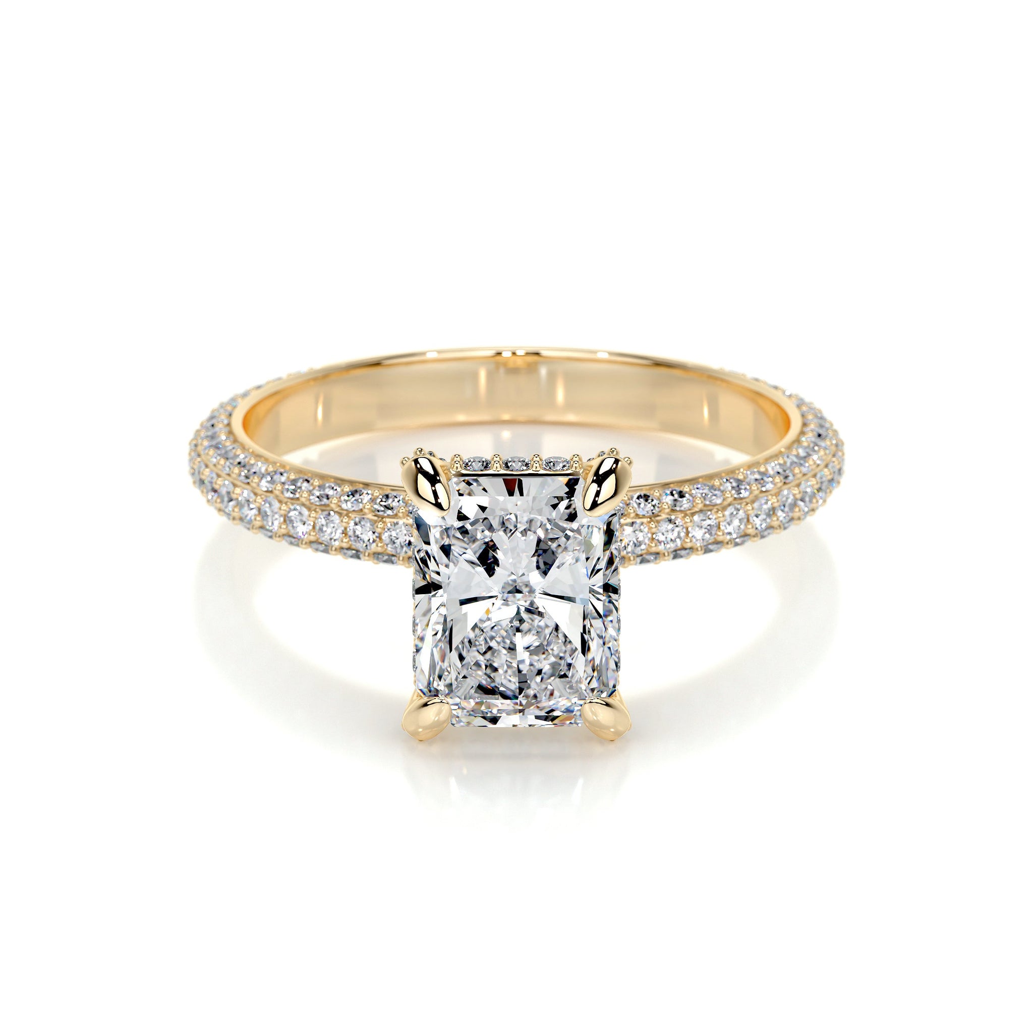 2.25 ct Radiant Cut Moissanite Triple Pavé Engagement Ring