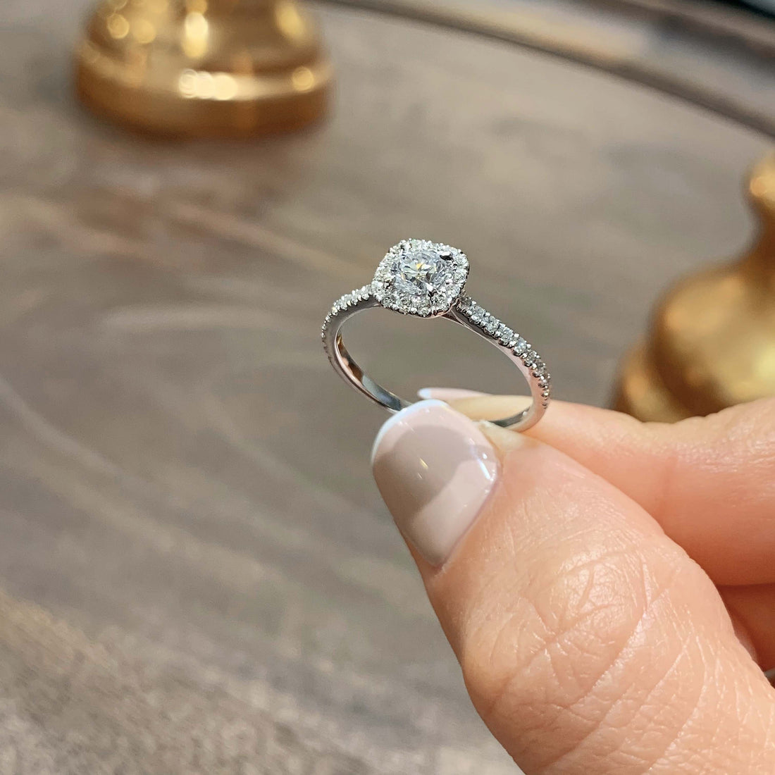 1.45 Carat Round Cut Moissanite Halo Engagement Ring