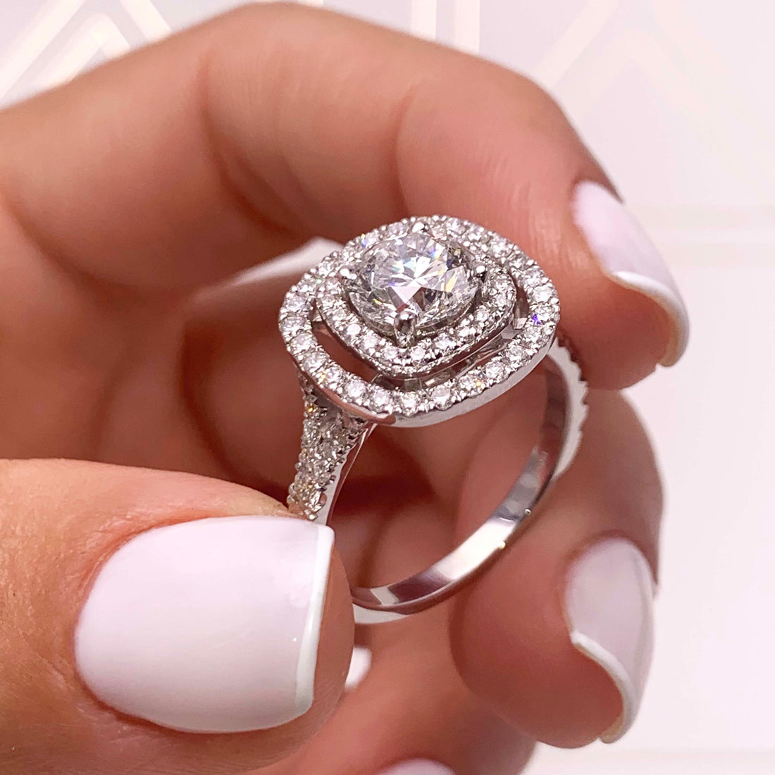 3.35 Carat Round Double Halo Moissanite Engagement Ring