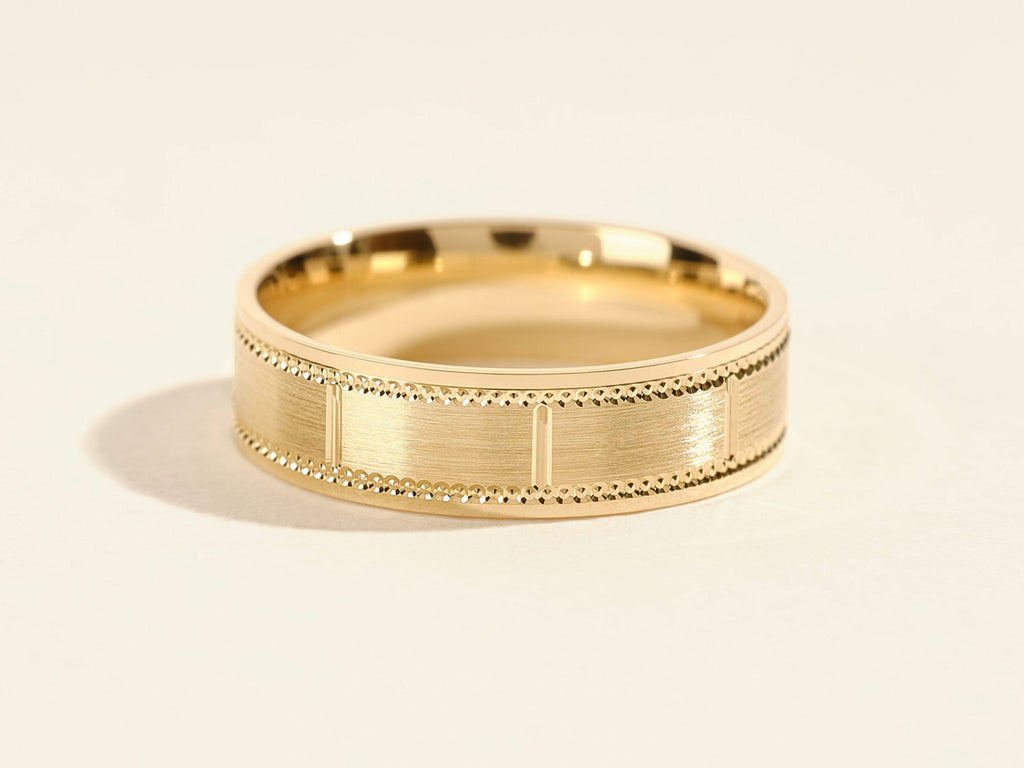 6.0mm Matte Brushed & Milgrain Accented Men's Wedding Band