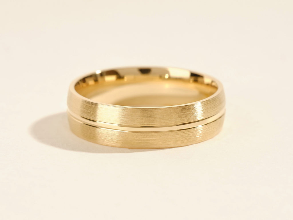 6.0mm Basic Carved Matte Brushed Men's Gold Wedding Band