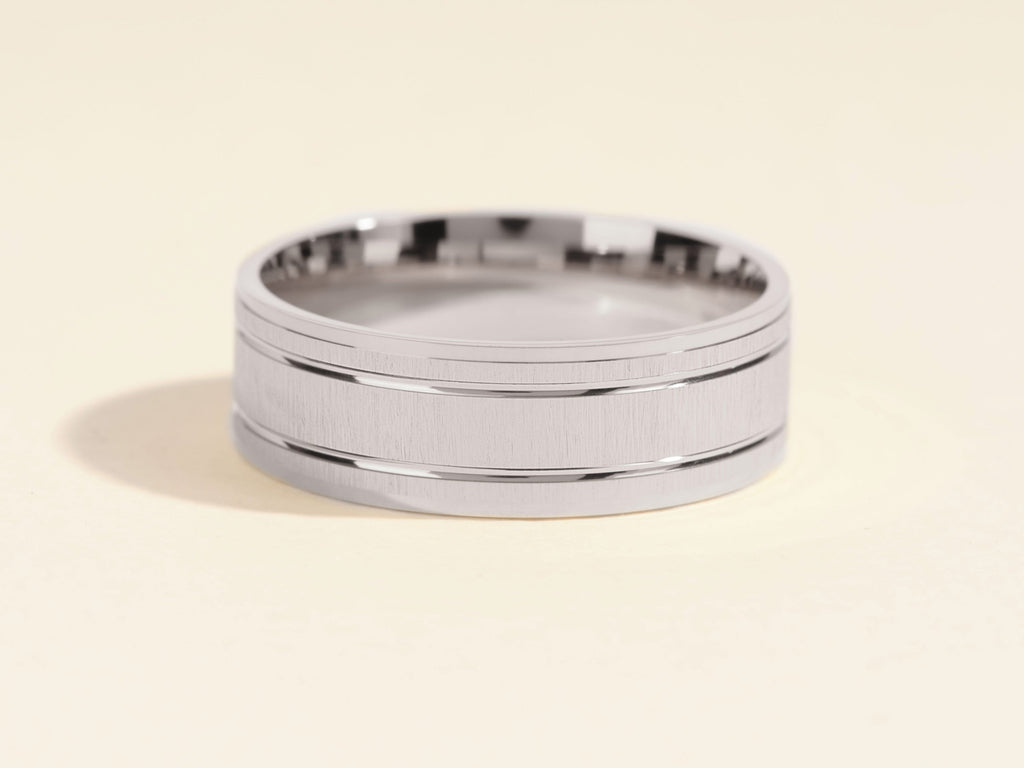 7.0mm Horizontal Thick Brushed & Double Grooved Men's Gold Wedding Band