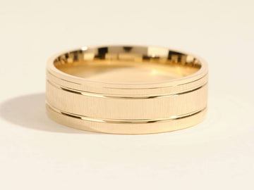7.0mm Horizontal Thick Brushed & Double Grooved Men's Gold Wedding Band