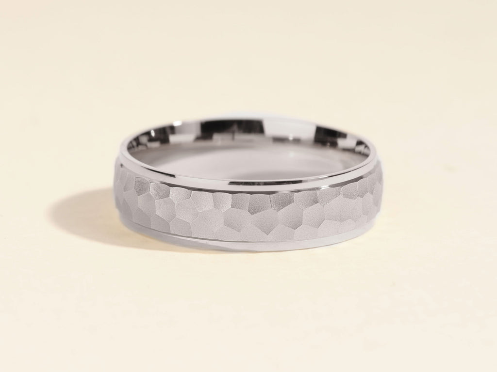 6.0mm Drop Beveled Hammered Men's Wedding Band