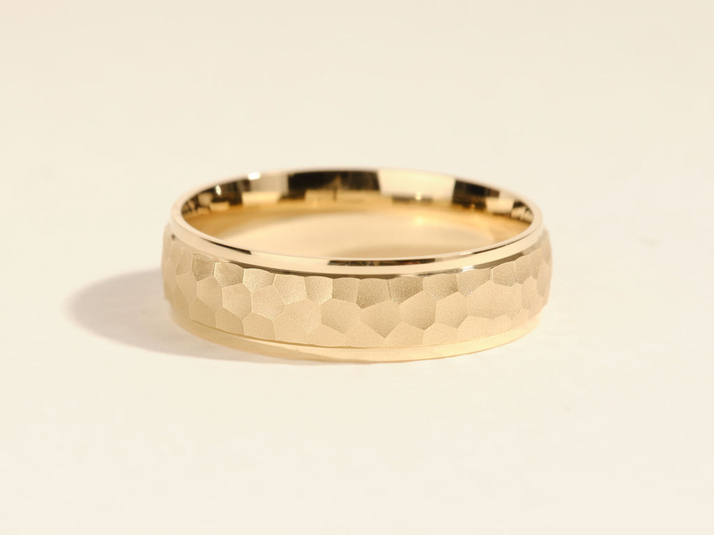 6.0mm Drop Beveled Hammered Men's Wedding Band