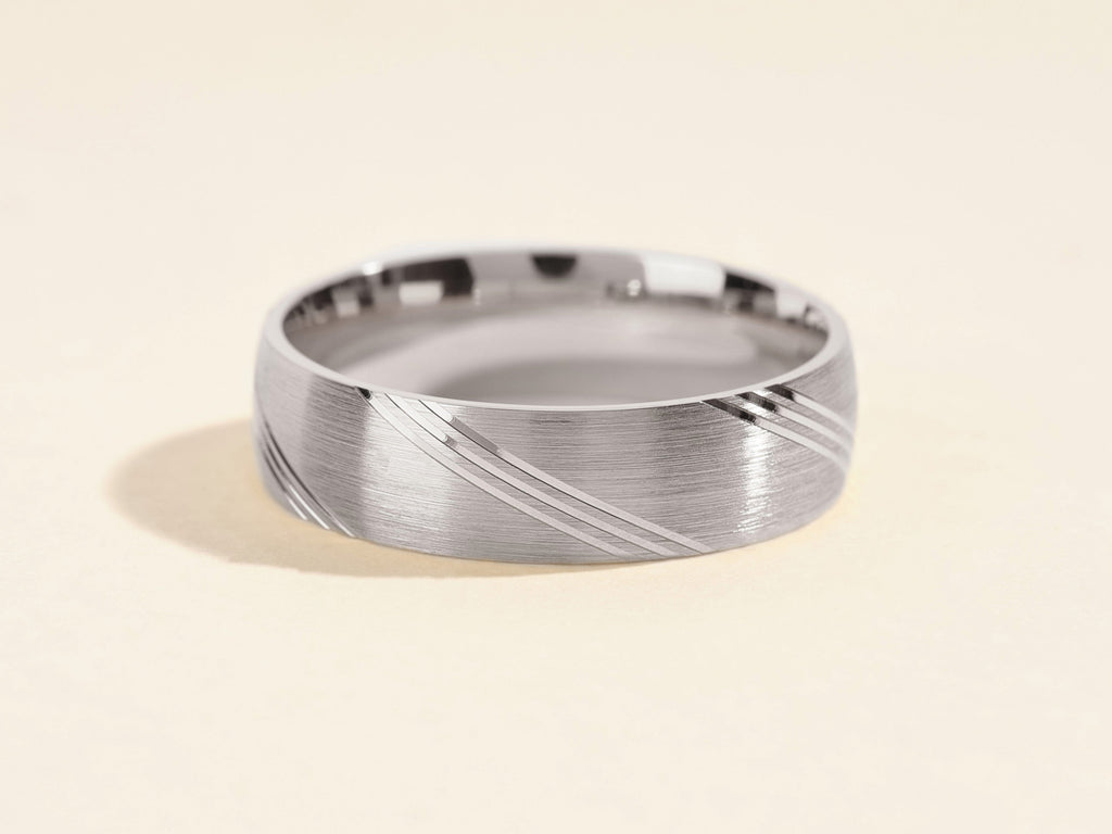 6.0mm Diagonal Lined Men's Gold Wedding Band