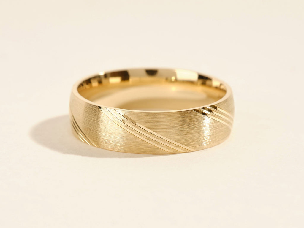 6.0mm Diagonal Lined Men's Gold Wedding Band
