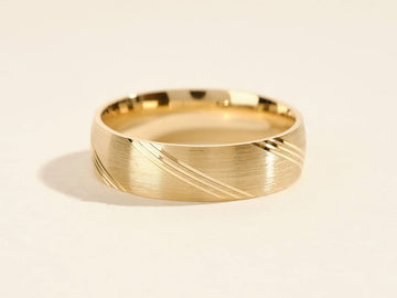 6.0mm Diagonal Lined Men's Gold Wedding Band