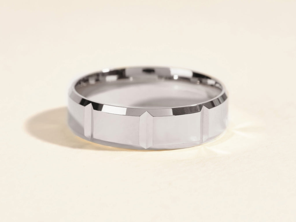6.0mm Men's  Vertical Beveled Wedding Band