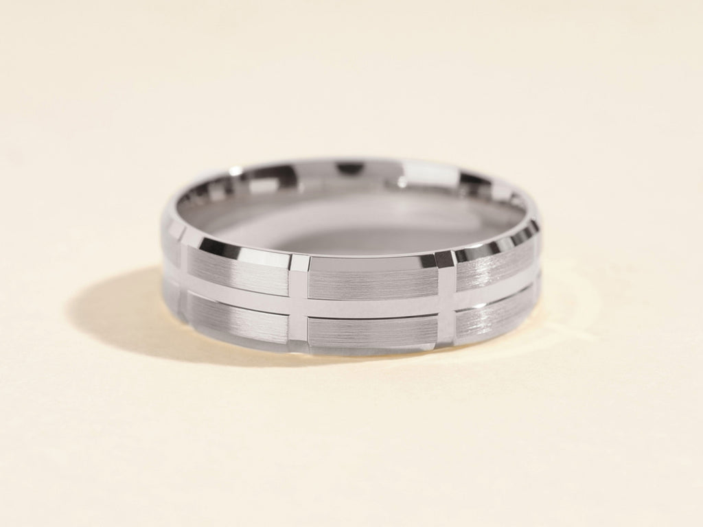 6.0mm Grooved Block Men's Gold Wedding Band