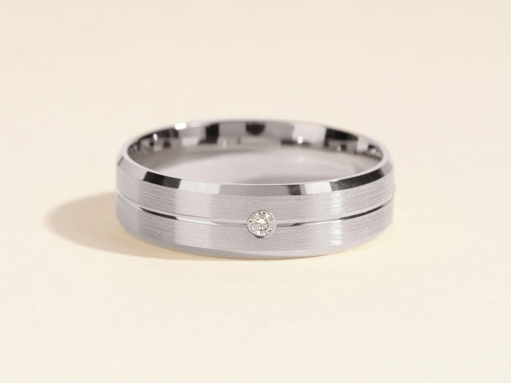6.0mm Beveled Edge, Grooved & Flush Set Men's Diamond Wedding Band