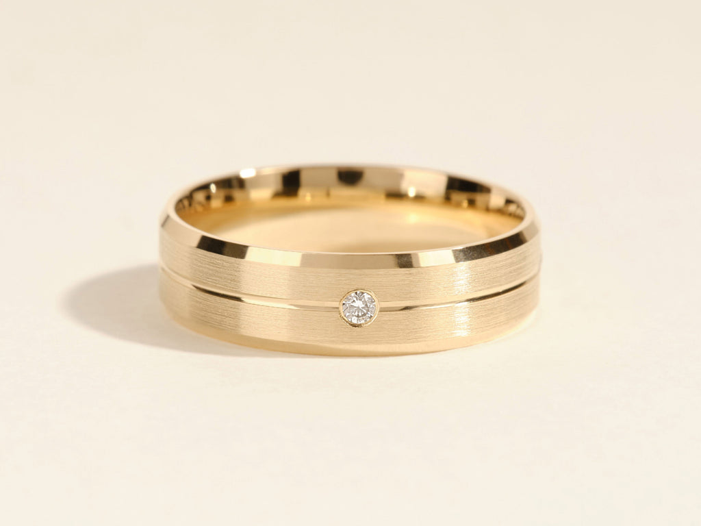6.0mm Beveled Edge, Grooved & Flush Set Men's Diamond Wedding Band
