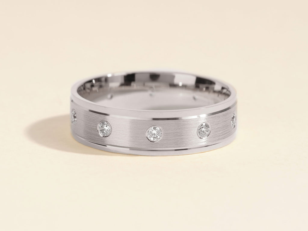 0.30CT Round Cut Ten-Stone Eternity Lab Grown Diamond Drop Brushed Men's Wedding Band