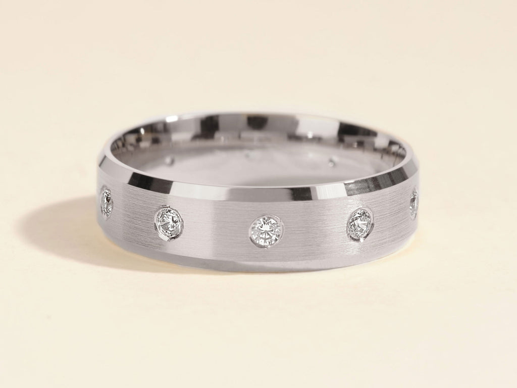 0.30CT Round Cut Ten-Stone Lab Grown Diamond Matte Brushed Men's Wedding Band