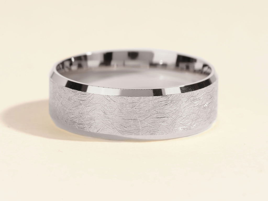 7mm Ice Matte Brushed Beveled Edge Men's Wedding Band