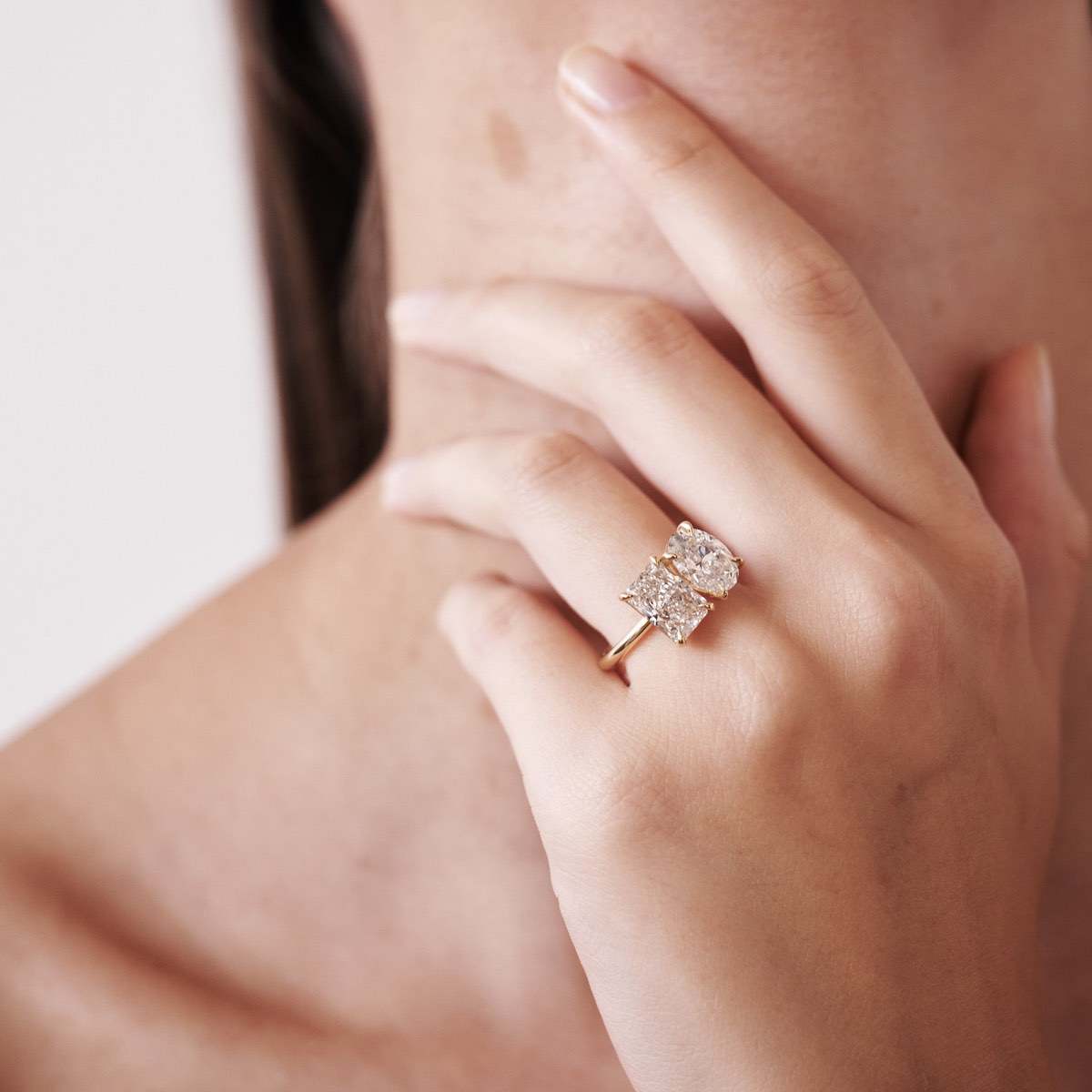 2.0 CT Oval & Radiant E/VS1 CVD Diamond Two Stone Style Engagement Ring