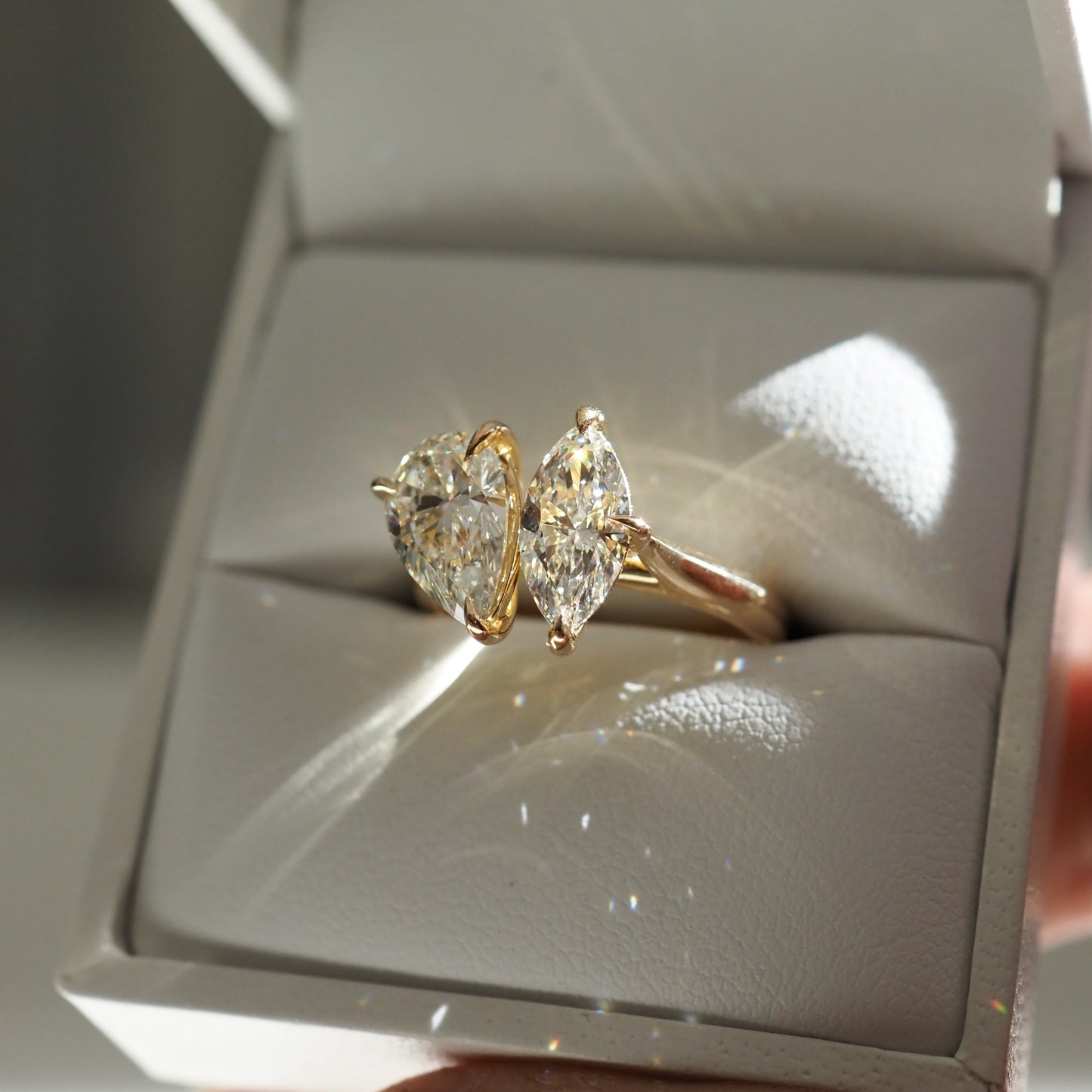 1.5 CT Pear & Marquise  G/VS1 CVD Diamond Two Stone Engagement Ring