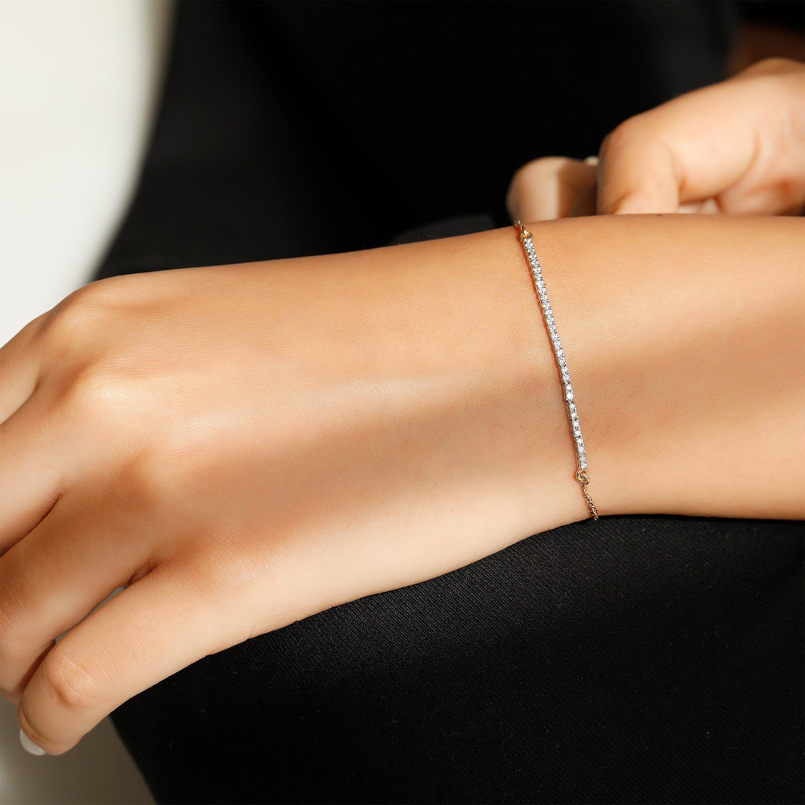 Round Moissanite Diamond Line Bracelet in Solid Gold