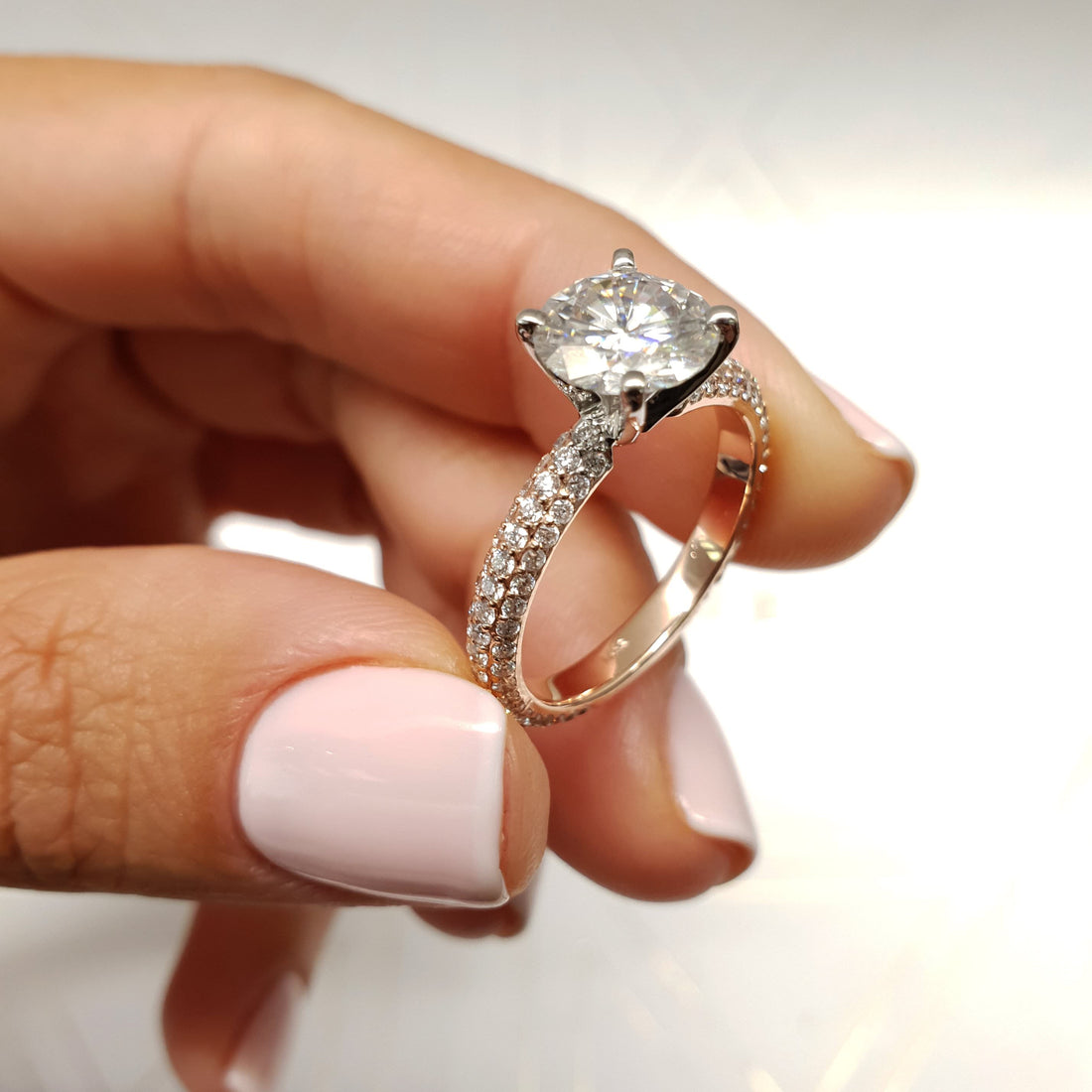 4.0 Carat Round Triple Pave Moissanite Engagement Ring