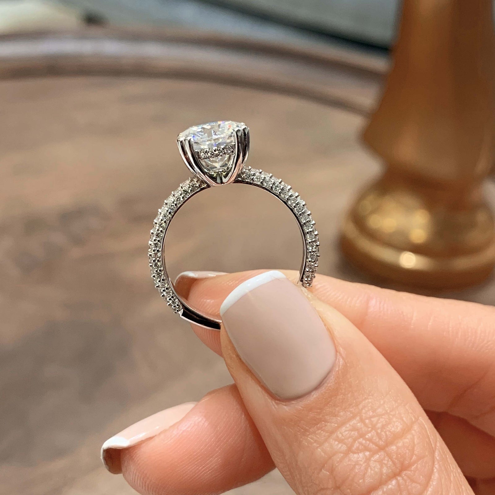 3.50 Ct Round Triple Pavé Hidden Halo Moissanite Engagement Ring