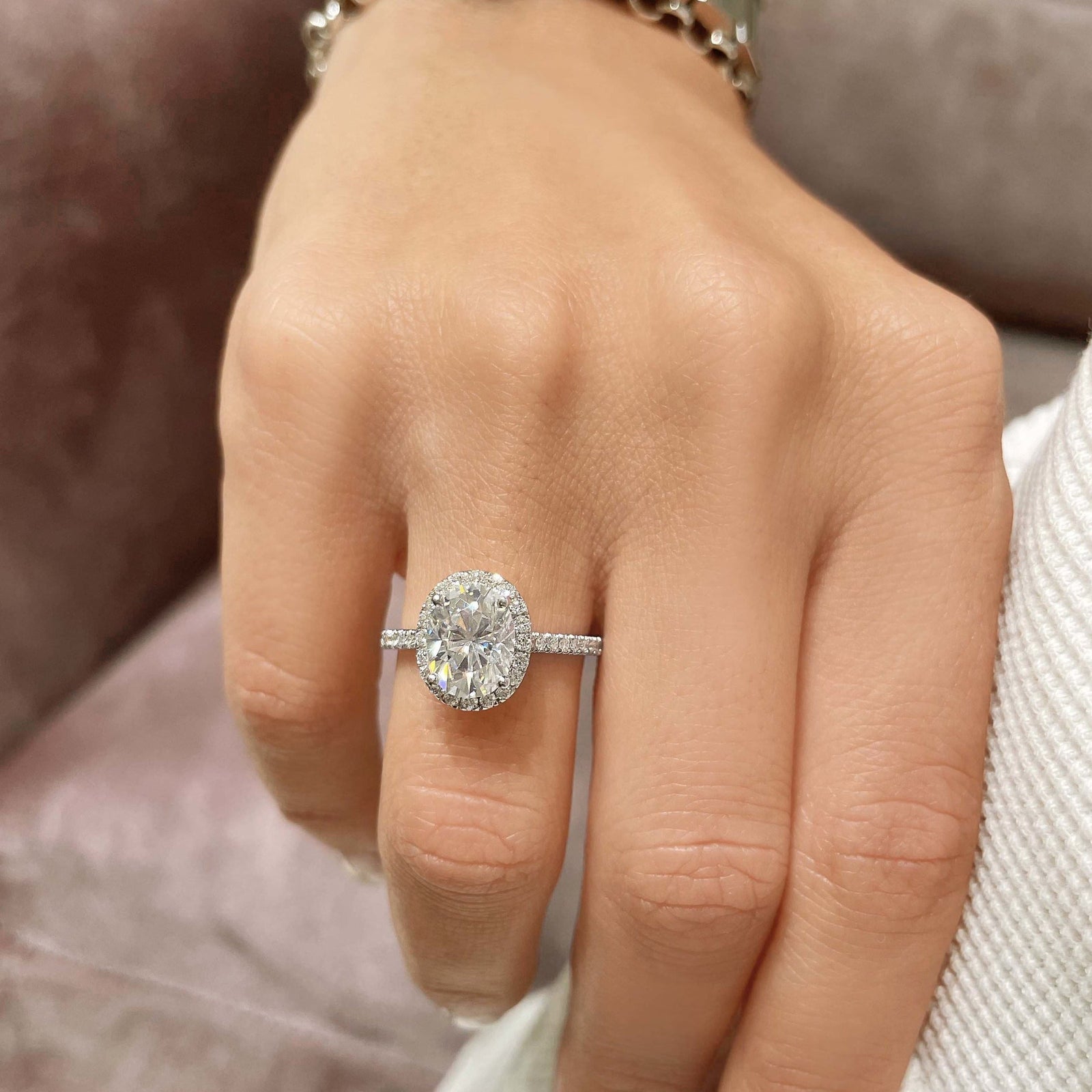 2.95 Carat Oval Halo Moissanite Diamond Engagement Ring