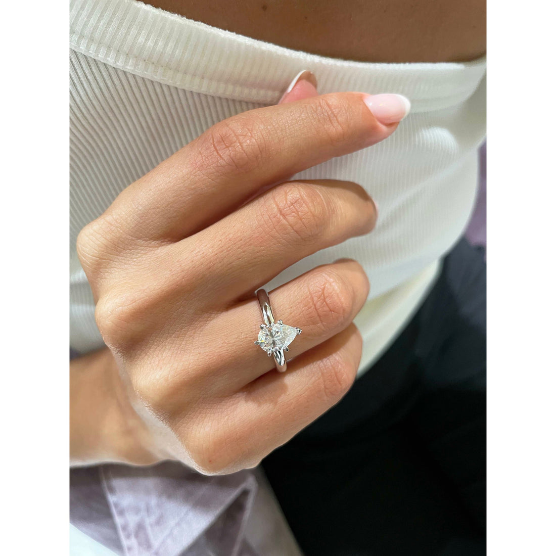 1.5 Carat Pear Moissanite Solitaire Engagement Ring