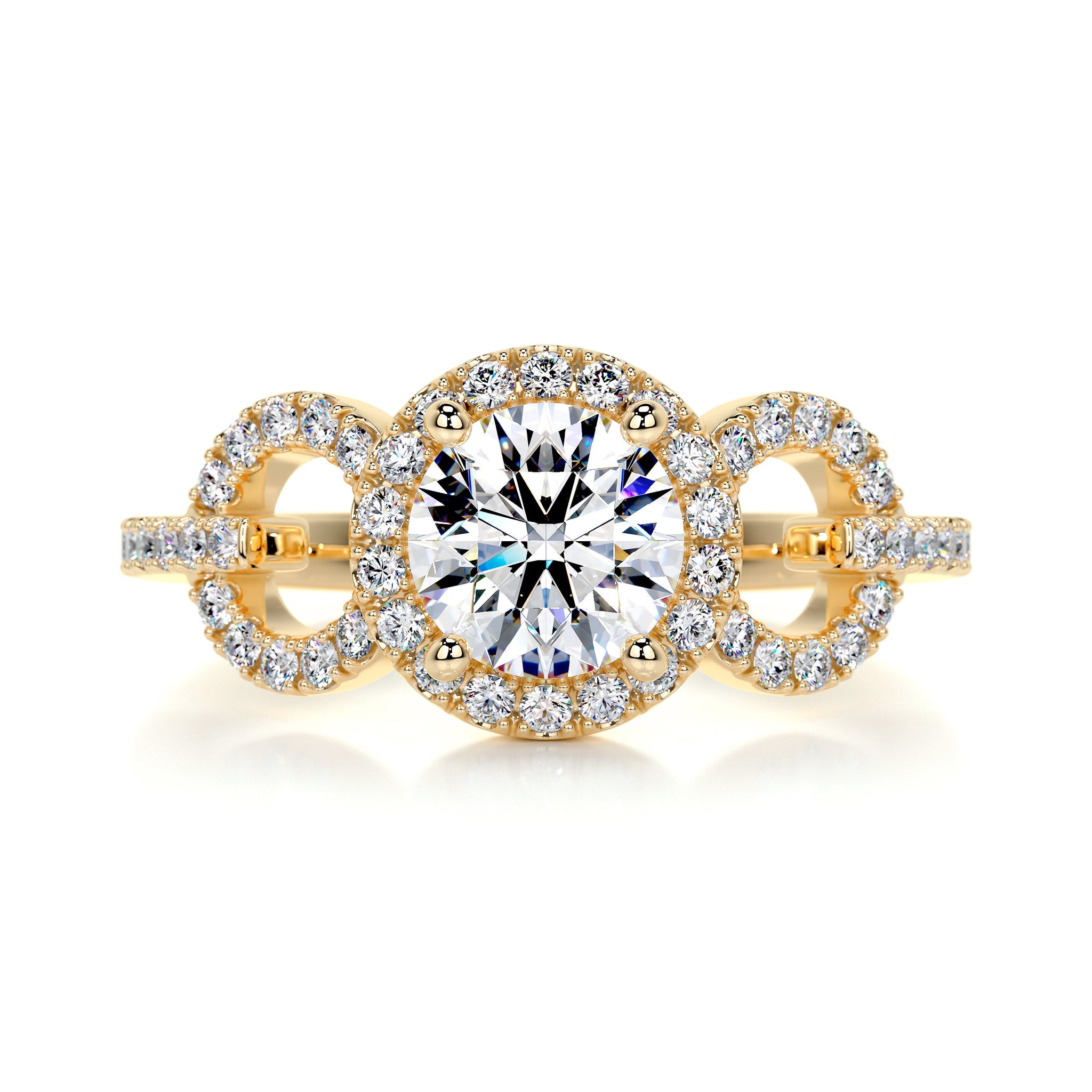 1.25 Carat Round Trial Circles Halo Moissanite Engagement Ring