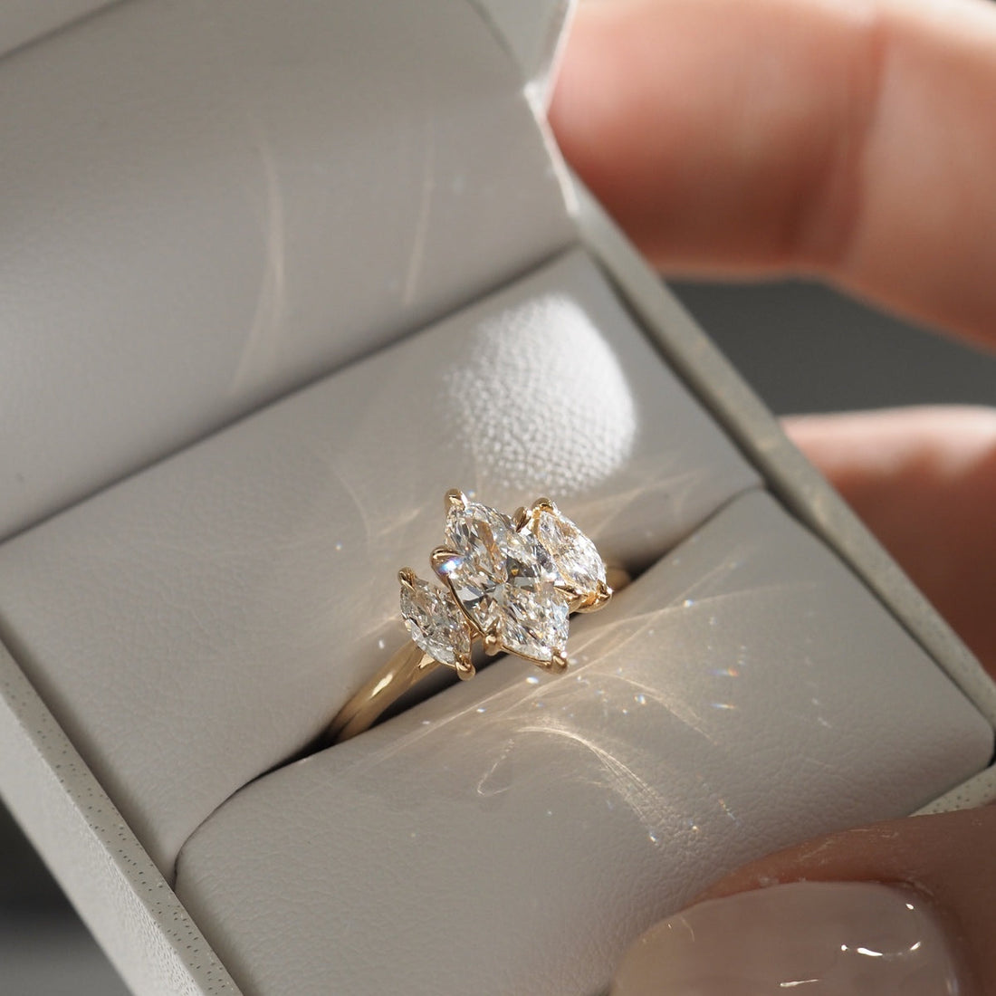 1.50 - 2.50 CT Marquise  CVD Diamond Three Stone Style Engagement Ring